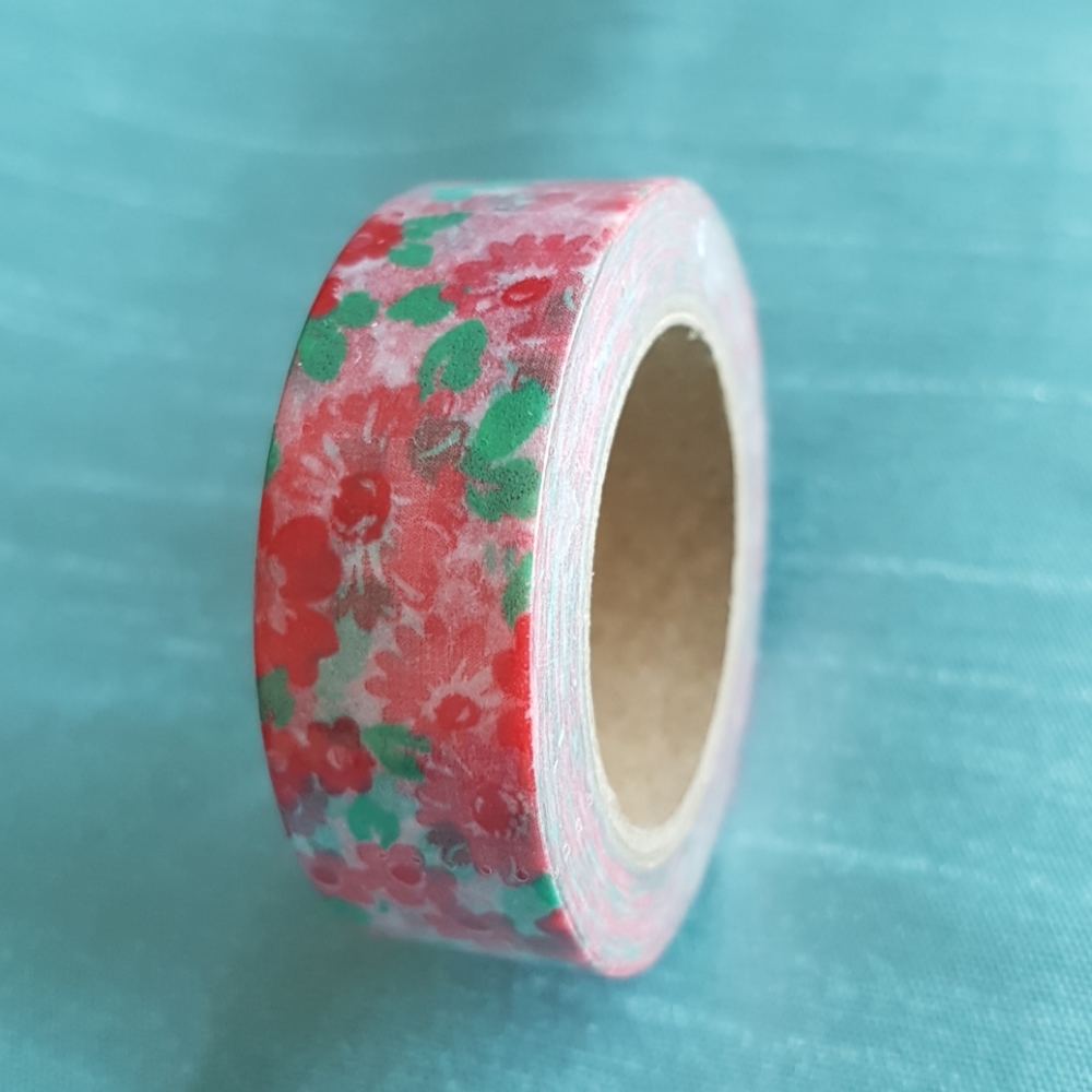 1 pc Red Pink Green Floral Washi Tape Masking Tape Ruban adhésif (15mm X 10m)